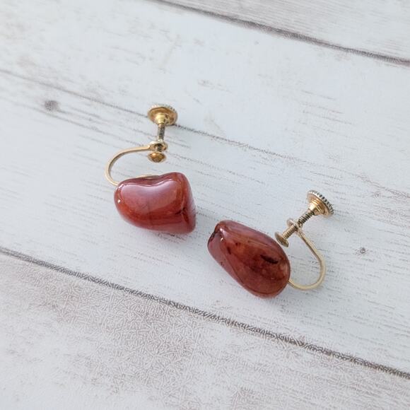 Vintage Screw Back Earrings Dark Orange Unusual 0.75" - Picture 7 of 8